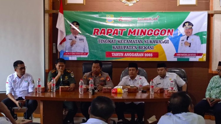 Berikan Pesan Kamtibmas, Kapolsek Tambelang Hadiri Rapat Minggon Tingkat Kecamatan Sukawangi 