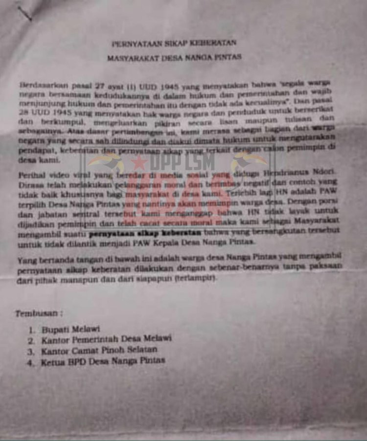 Beredar Di medsos Pernyataan Sikap Warga Desa Pintas Kecamatan Pinoh Selatan Kabupaten Melawi Kalbar